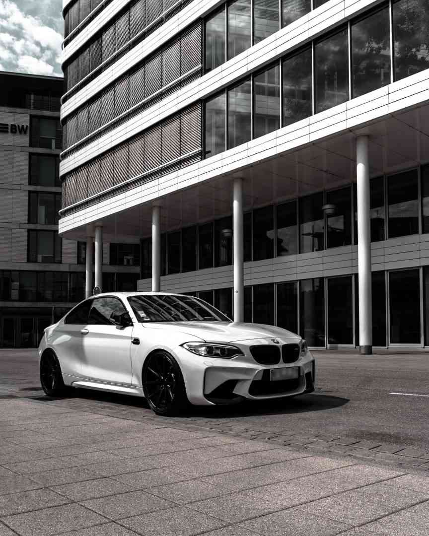 White BMW outside offices