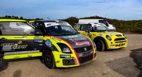 Rally Cars Side by Side in Bright Yellow and Black
